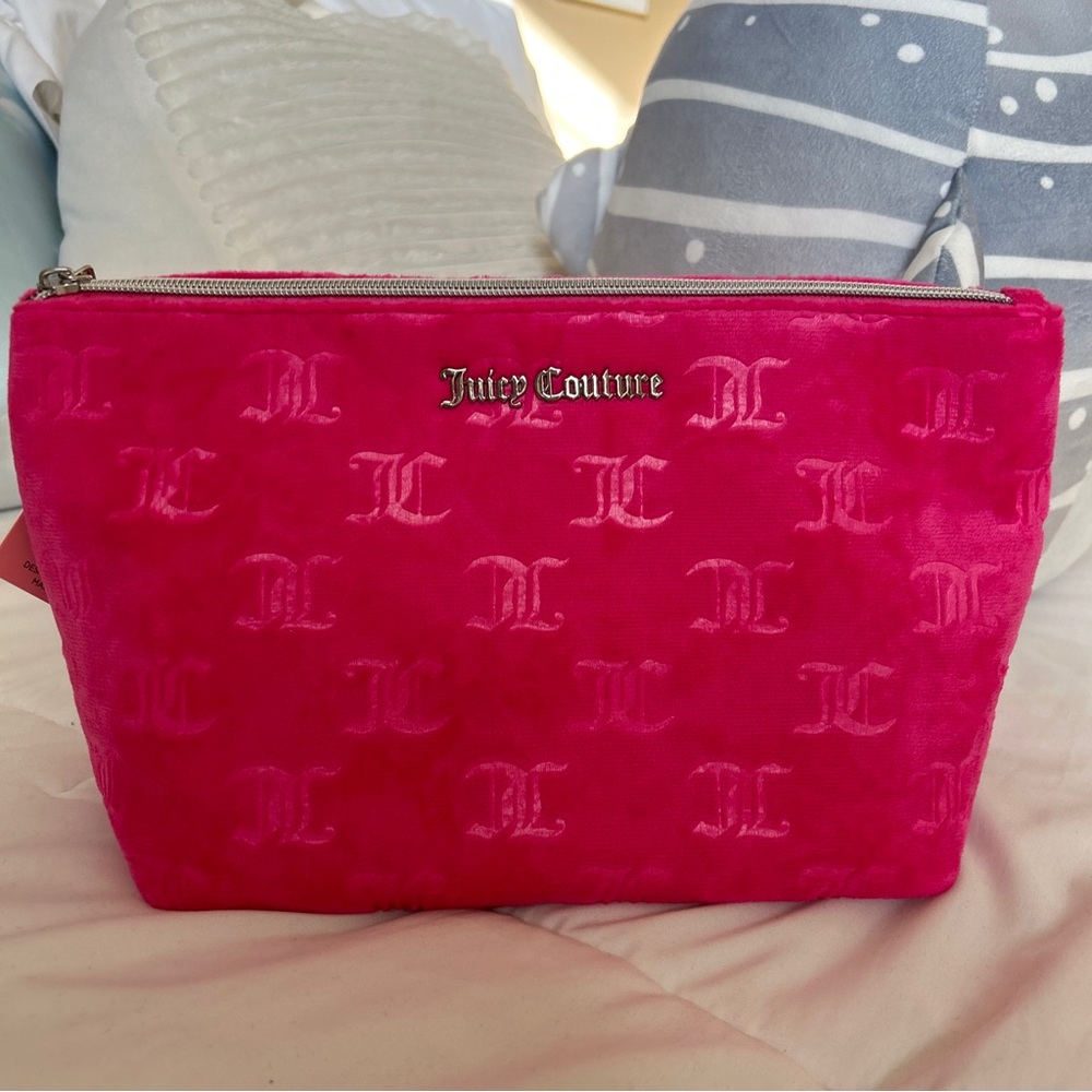 Juicy Couture Pink Soft Velour JC Logo Makeup | Cosmetic Bag